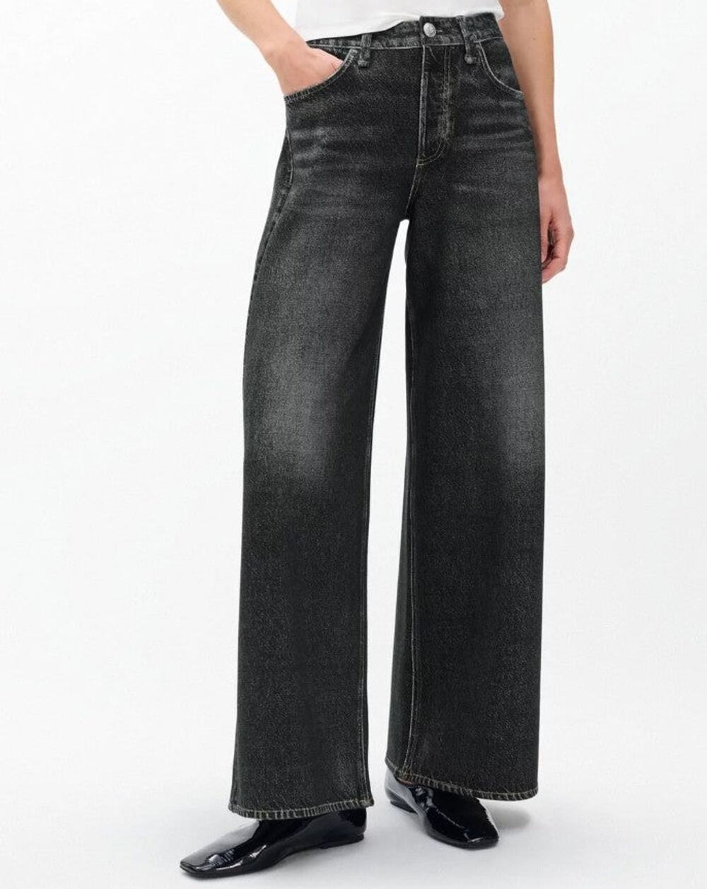 Rag & Bone Miramar Ponte Sofie High Rise Wide Leg Jeans Washed Black 31